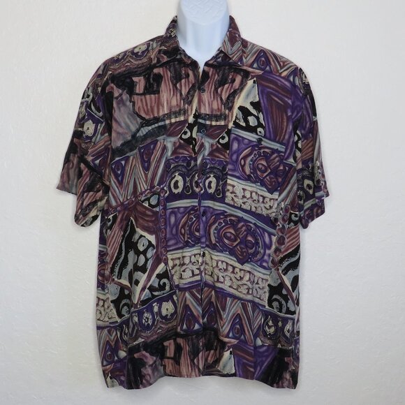 Natural Issue* Men's Short Sleeve Button Down Curved Hem Pocket BOHO Shirt~Large - Picture 1 of 10